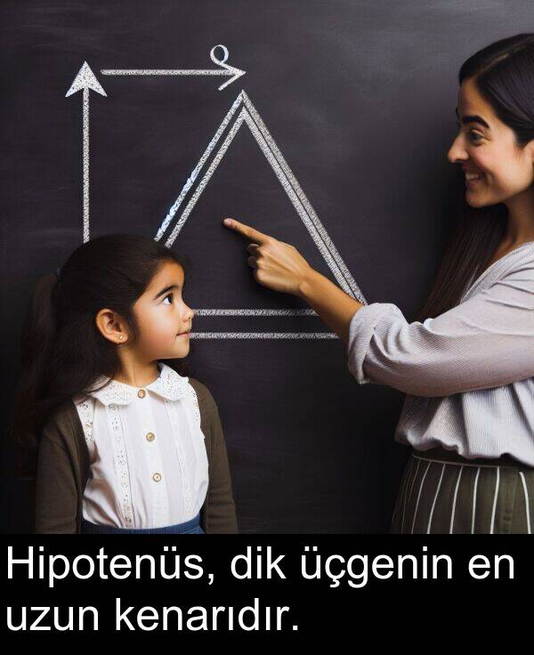 üçgenin: Hipotenüs, dik üçgenin en uzun kenarıdır.