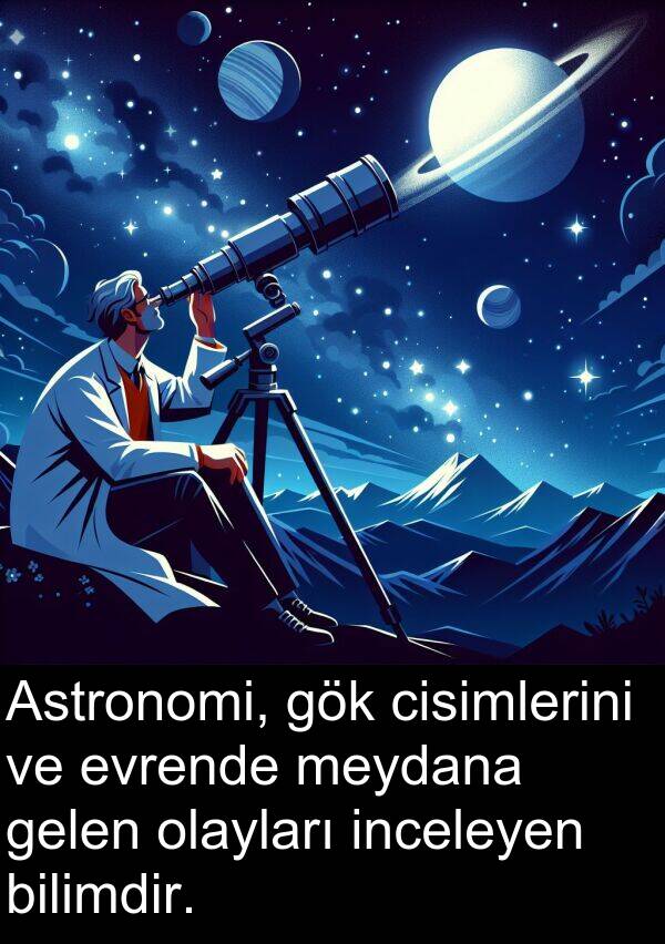 inceleyen: Astronomi, gök cisimlerini ve evrende meydana gelen olayları inceleyen bilimdir.