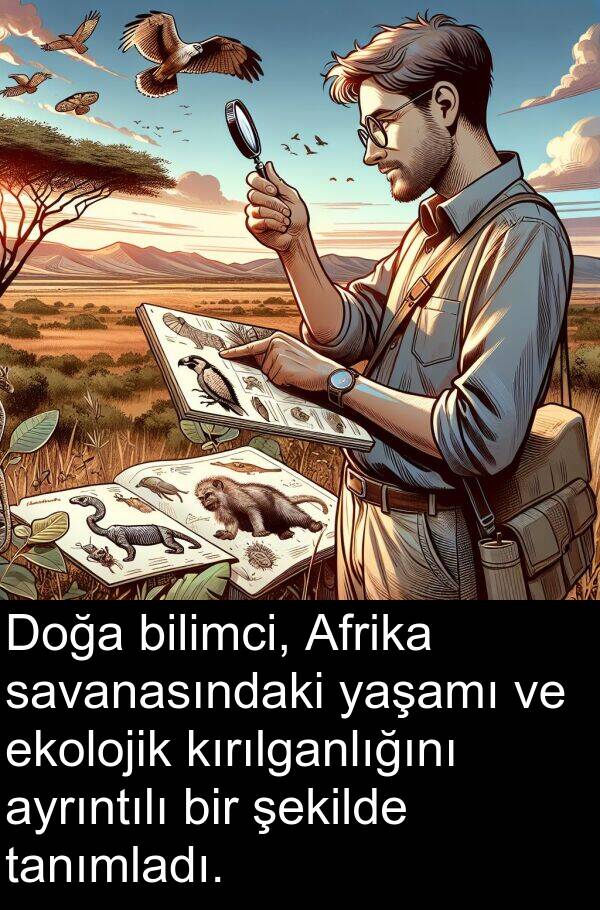 savanasındaki: Doğa bilimci, Afrika savanasındaki yaşamı ve ekolojik kırılganlığını ayrıntılı bir şekilde tanımladı.