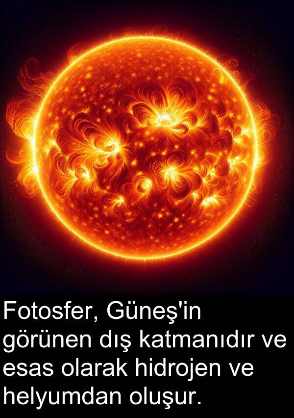 hidrojen: Fotosfer, Güneş'in görünen dış katmanıdır ve esas olarak hidrojen ve helyumdan oluşur.