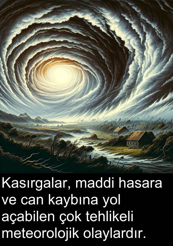 açabilen: Kasırgalar, maddi hasara ve can kaybına yol açabilen çok tehlikeli meteorolojik olaylardır.
