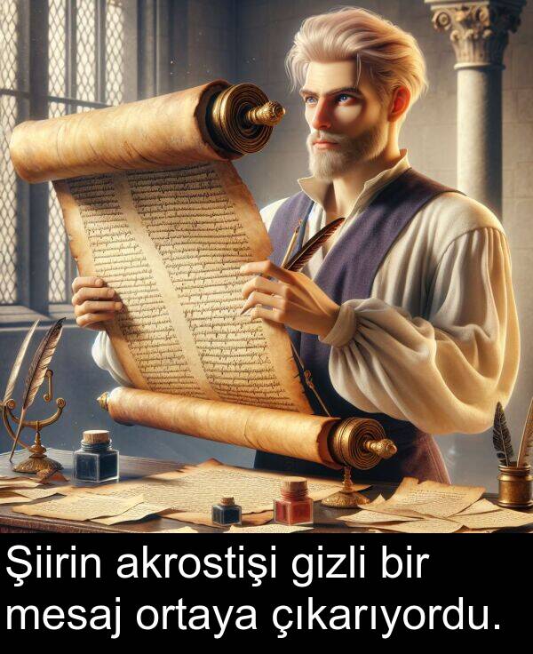 çıkarıyordu: Şiirin akrostişi gizli bir mesaj ortaya çıkarıyordu.