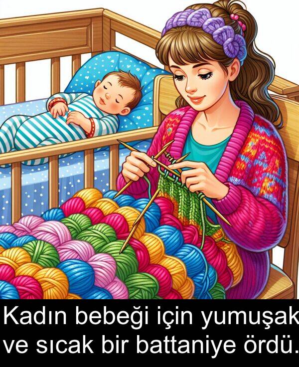 bebeği: Kadın bebeği için yumuşak ve sıcak bir battaniye ördü.