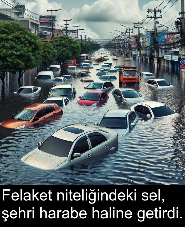 getirdi: Felaket niteliğindeki sel, şehri harabe haline getirdi.