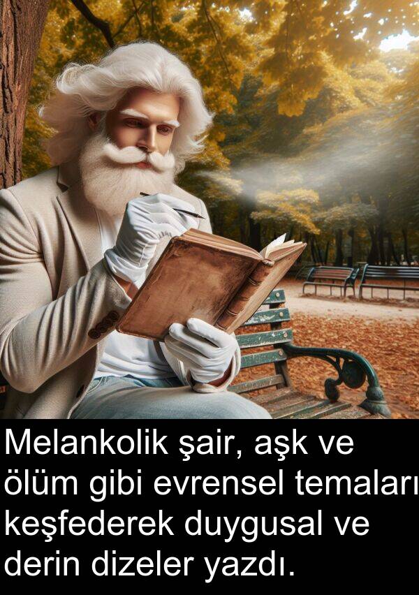 keşfederek: Melankolik şair, aşk ve ölüm gibi evrensel temaları keşfederek duygusal ve derin dizeler yazdı.