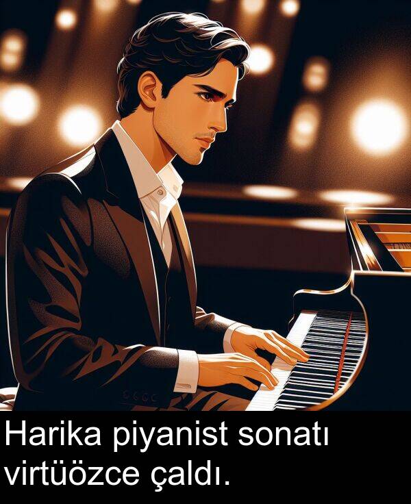 virtüözce: Harika piyanist sonatı virtüözce çaldı.