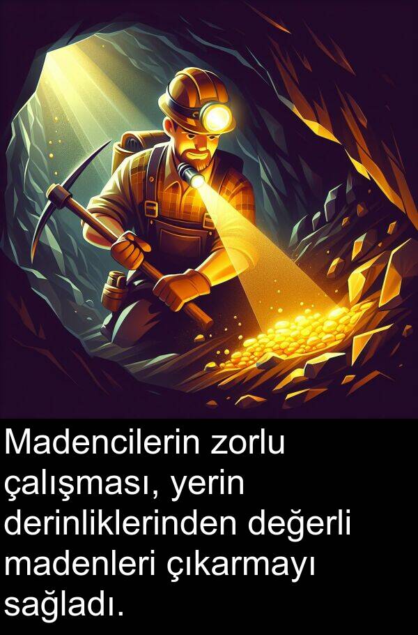 sağladı: Madencilerin zorlu çalışması, yerin derinliklerinden değerli madenleri çıkarmayı sağladı.
