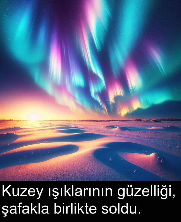güzelliği: Kuzey ışıklarının güzelliği, şafakla birlikte soldu.