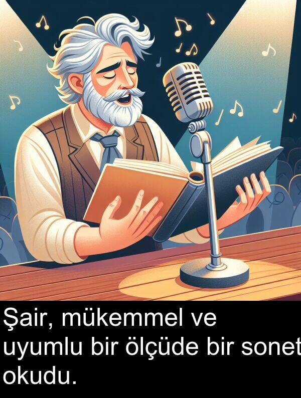 uyumlu: Şair, mükemmel ve uyumlu bir ölçüde bir sonet okudu.