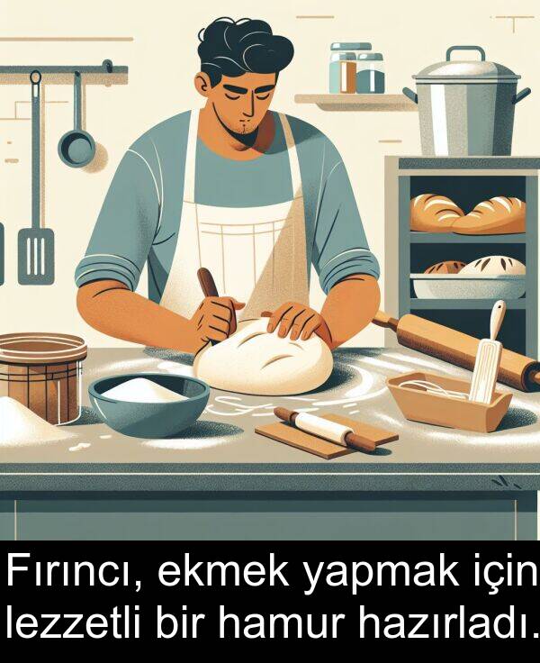 yapmak: Fırıncı, ekmek yapmak için lezzetli bir hamur hazırladı.