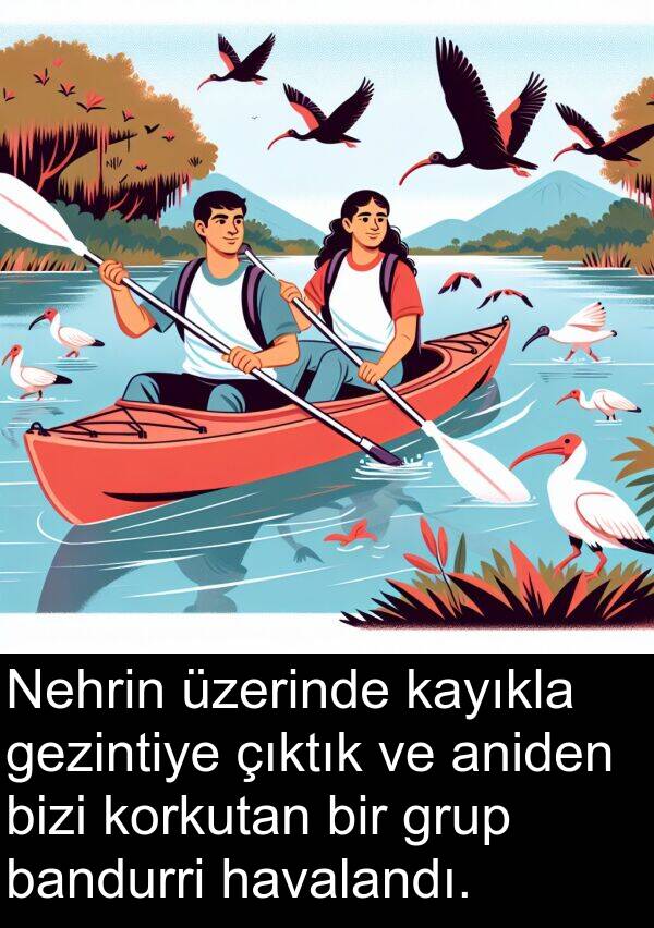 gezintiye: Nehrin üzerinde kayıkla gezintiye çıktık ve aniden bizi korkutan bir grup bandurri havalandı.