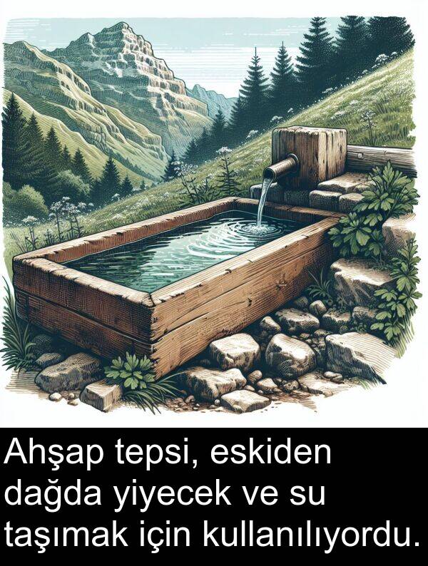 kullanılıyordu: Ahşap tepsi, eskiden dağda yiyecek ve su taşımak için kullanılıyordu.