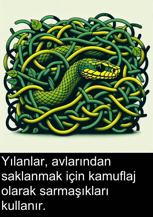 sarmaşıkları: Yılanlar, avlarından saklanmak için kamuflaj olarak sarmaşıkları kullanır.