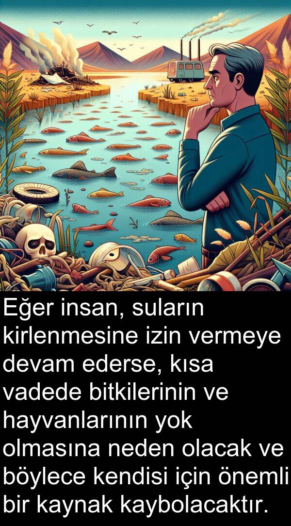 neden: Eğer insan, suların kirlenmesine izin vermeye devam ederse, kısa vadede bitkilerinin ve hayvanlarının yok olmasına neden olacak ve böylece kendisi için önemli bir kaynak kaybolacaktır.