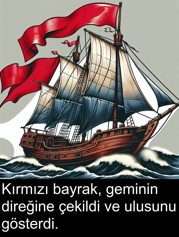 ulusunu: Kırmızı bayrak, geminin direğine çekildi ve ulusunu gösterdi.