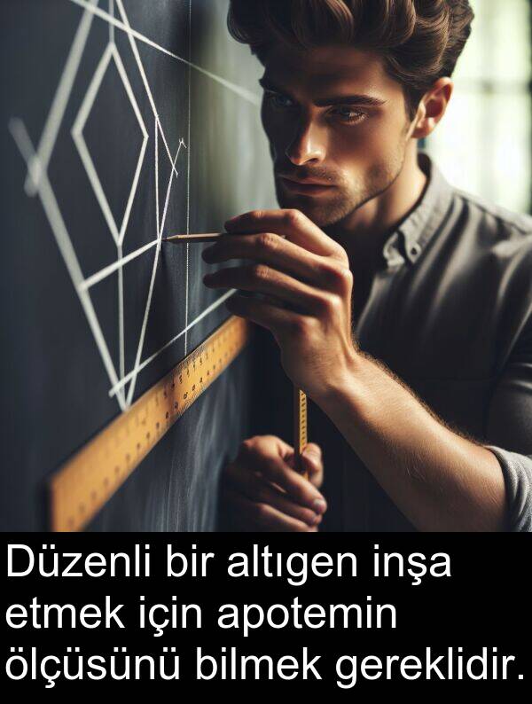 gereklidir: Düzenli bir altıgen inşa etmek için apotemin ölçüsünü bilmek gereklidir.