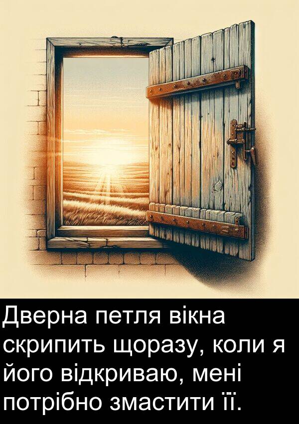 вікна: Дверна петля вікна скрипить щоразу, коли я його відкриваю, мені потрібно змастити її.
