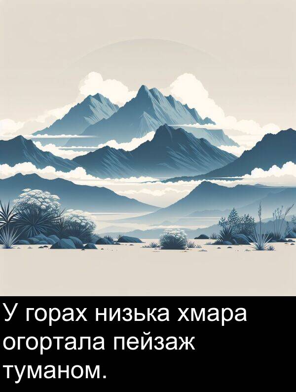хмара: У горах низька хмара огортала пейзаж туманом.