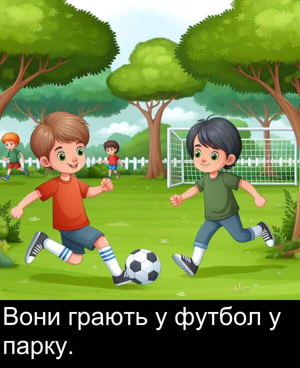 футбол: Вони грають у футбол у парку.