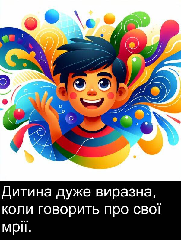 говорить: Дитина дуже виразна, коли говорить про свої мрії.