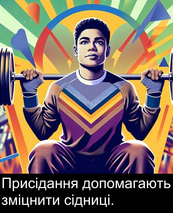 сідниці: Присідання допомагають зміцнити сідниці.