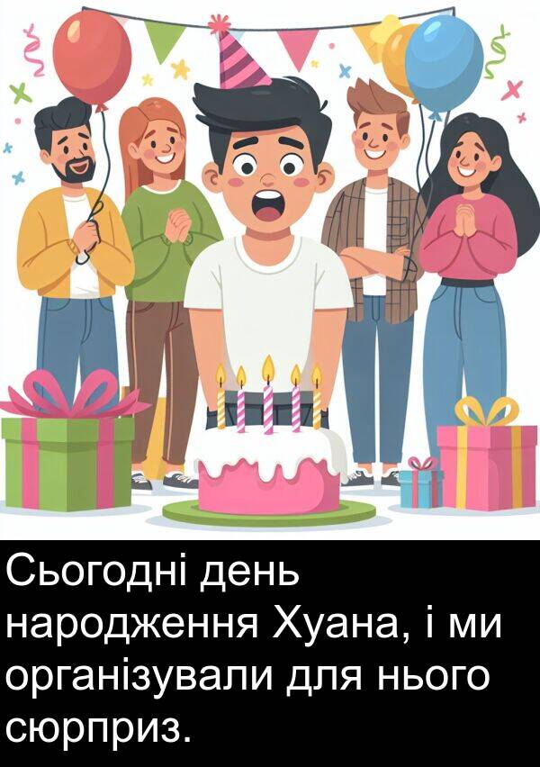 організували: Сьогодні день народження Хуана, і ми організували для нього сюрприз.