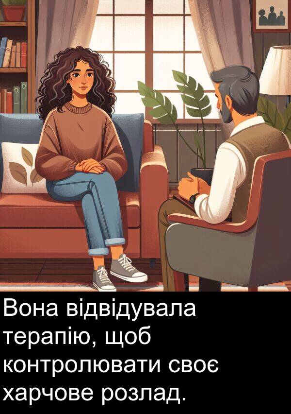 своє: Вона відвідувала терапію, щоб контролювати своє харчове розлад.
