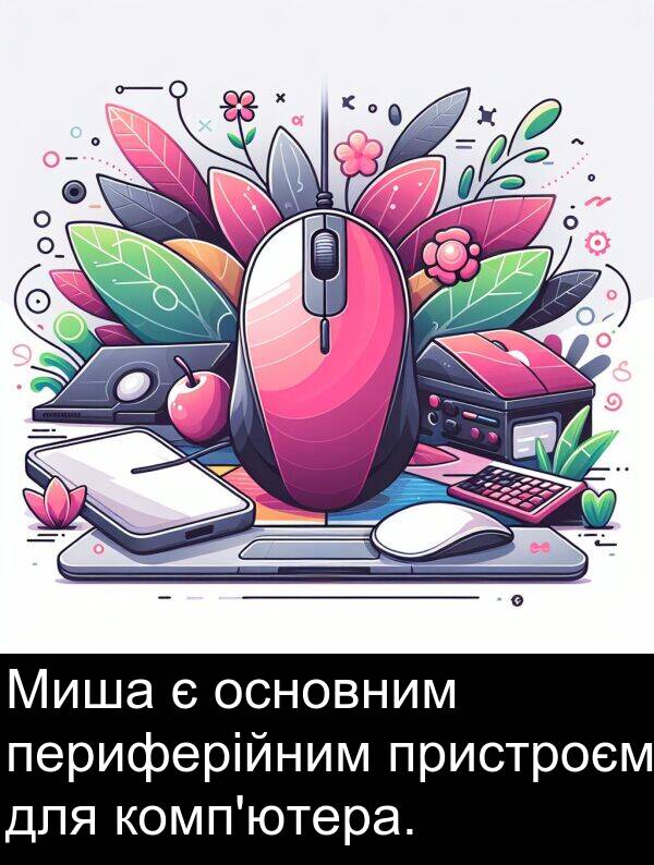 пристроєм: Миша є основним периферійним пристроєм для комп'ютера.