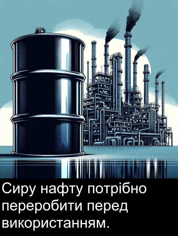 нафту: Сиру нафту потрібно переробити перед використанням.