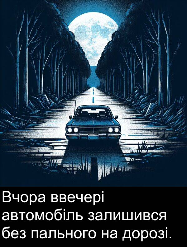 автомобіль: Вчора ввечері автомобіль залишився без пального на дорозі.