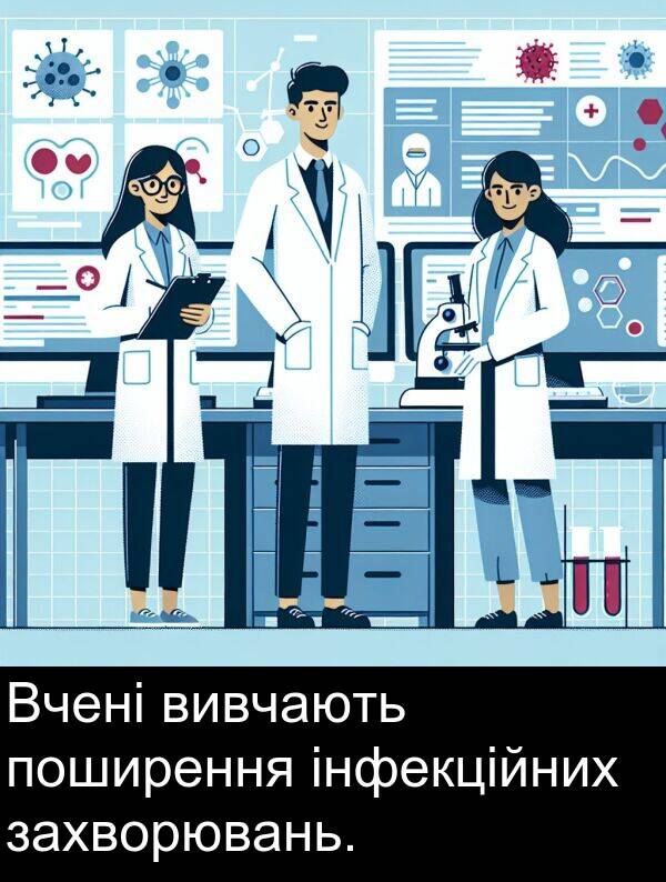 інфекційних: Вчені вивчають поширення інфекційних захворювань.
