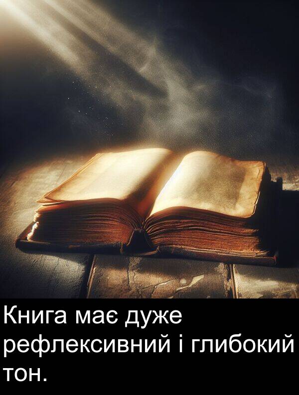 рефлексивний: Книга має дуже рефлексивний і глибокий тон.