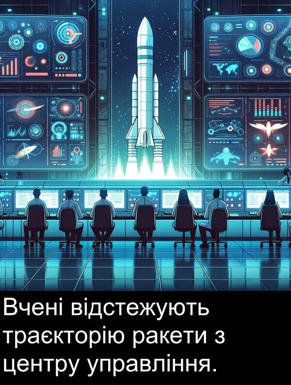 відстежують: Вчені відстежують траєкторію ракети з центру управління.