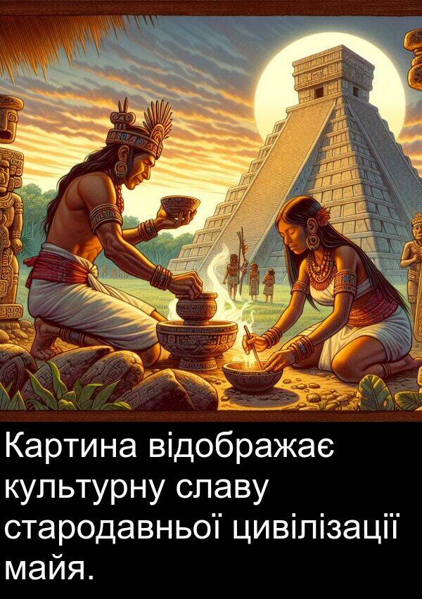 цивілізації: Картина відображає культурну славу стародавньої цивілізації майя.