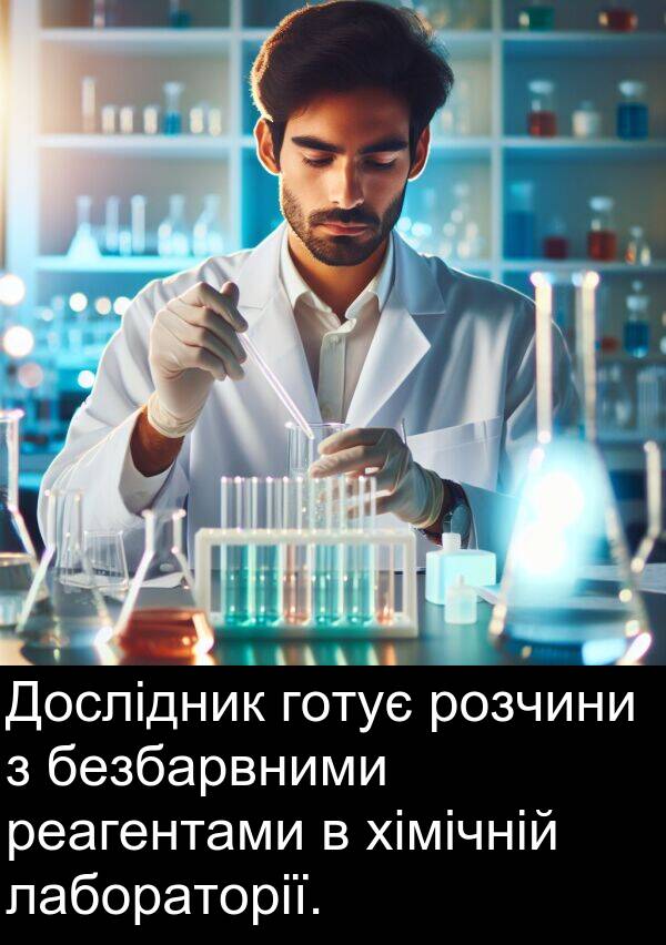 хімічній: Дослідник готує розчини з безбарвними реагентами в хімічній лабораторії.