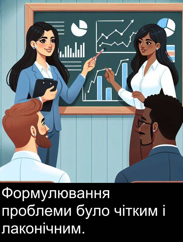 чітким: Формулювання проблеми було чітким і лаконічним.