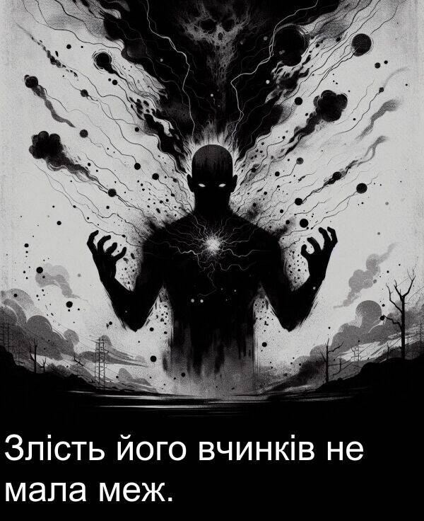 мала: Злість його вчинків не мала меж.