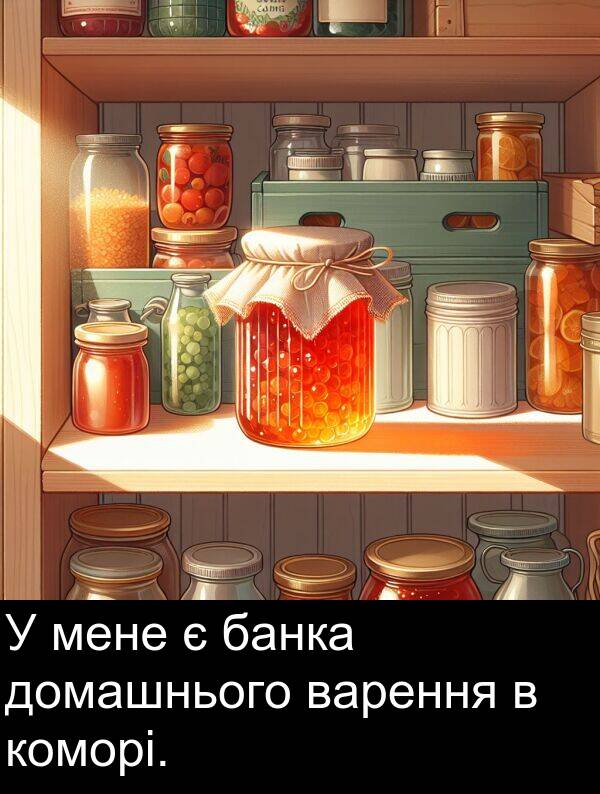 банка: У мене є банка домашнього варення в коморі.