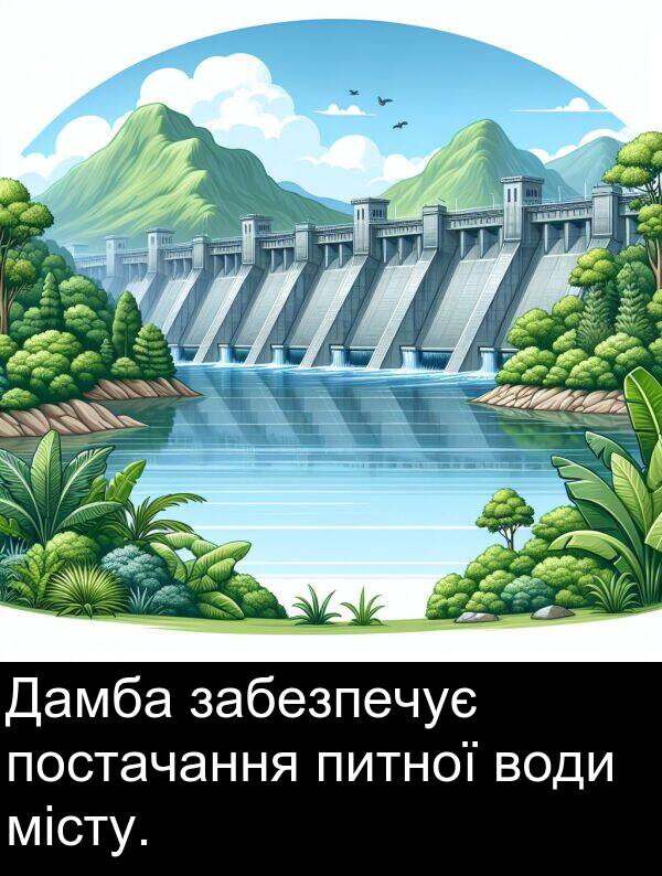 місту: Дамба забезпечує постачання питної води місту.