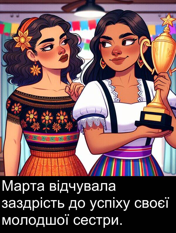 своєї: Марта відчувала заздрість до успіху своєї молодшої сестри.