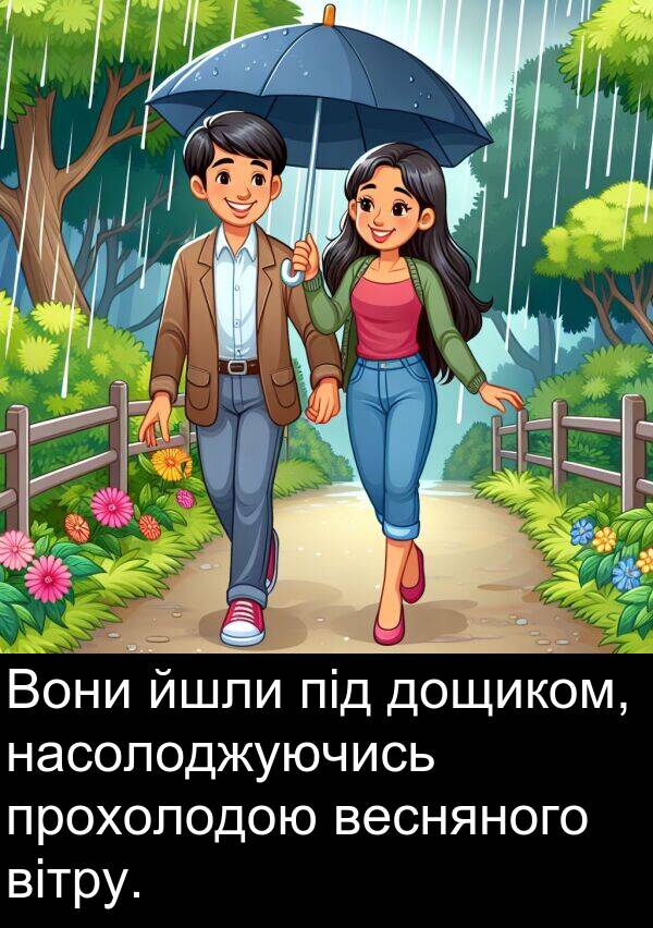 вітру: Вони йшли під дощиком, насолоджуючись прохолодою весняного вітру.