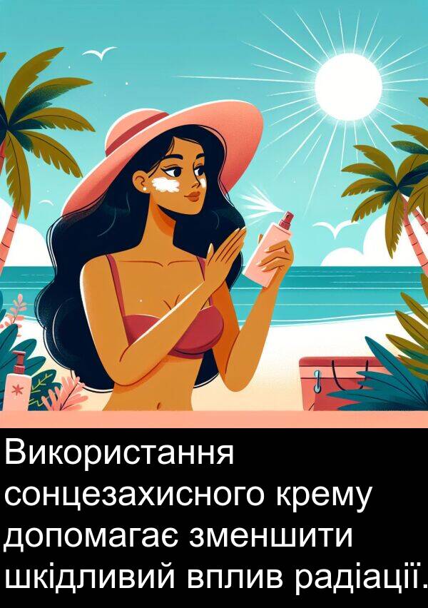 радіації: Використання сонцезахисного крему допомагає зменшити шкідливий вплив радіації.