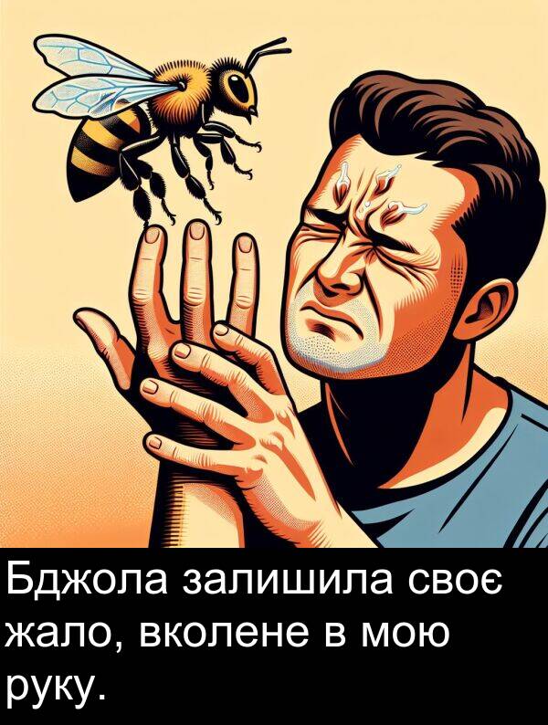 своє: Бджола залишила своє жало, вколене в мою руку.