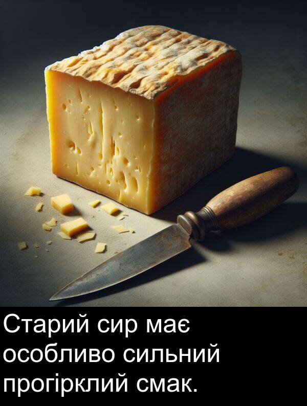 сильний: Старий сир має особливо сильний прогірклий смак.