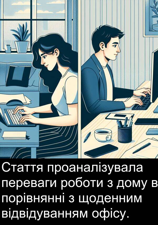офісу: Стаття проаналізувала переваги роботи з дому в порівнянні з щоденним відвідуванням офісу.