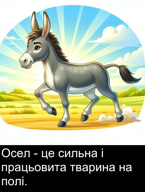 сильна: Осел - це сильна і працьовита тварина на полі.