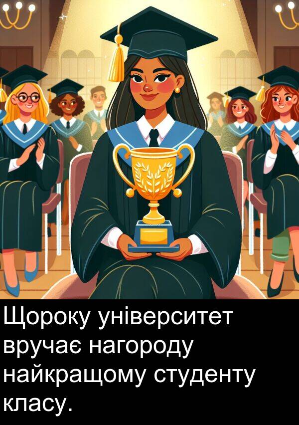 класу: Щороку університет вручає нагороду найкращому студенту класу.