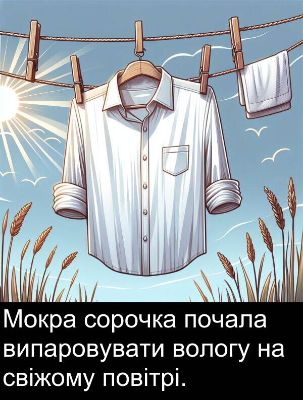 повітрі: Мокра сорочка почала випаровувати вологу на свіжому повітрі.