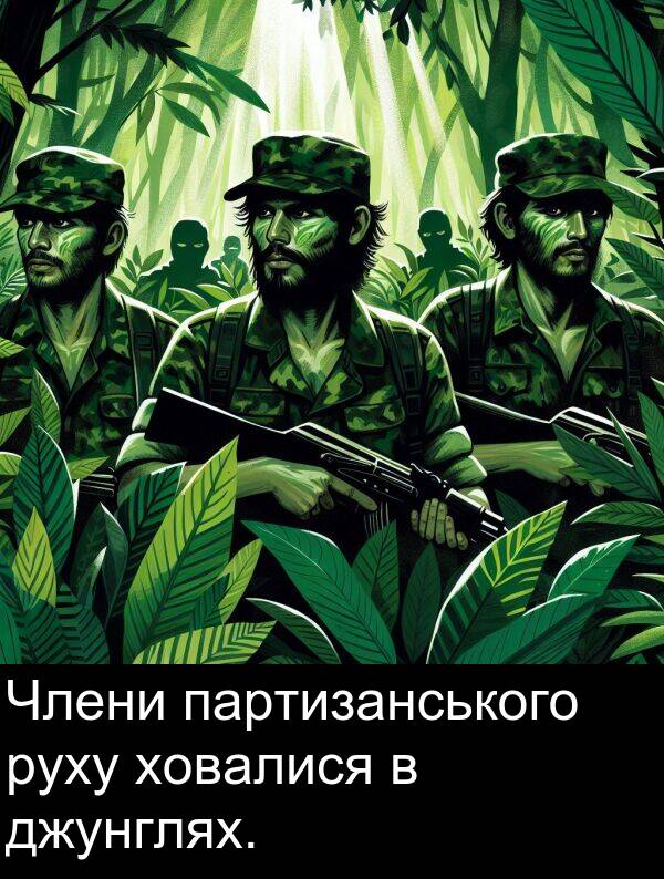 джунглях: Члени партизанського руху ховалися в джунглях.