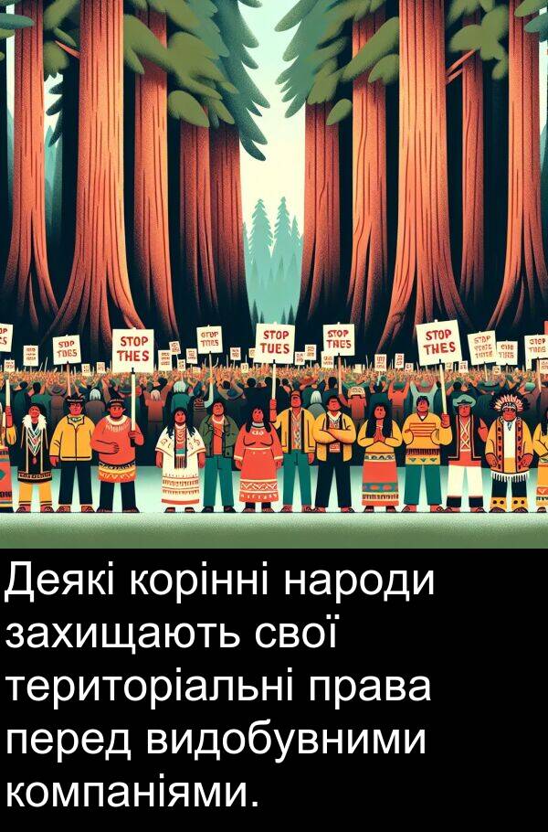 захищають: Деякі корінні народи захищають свої територіальні права перед видобувними компаніями.
